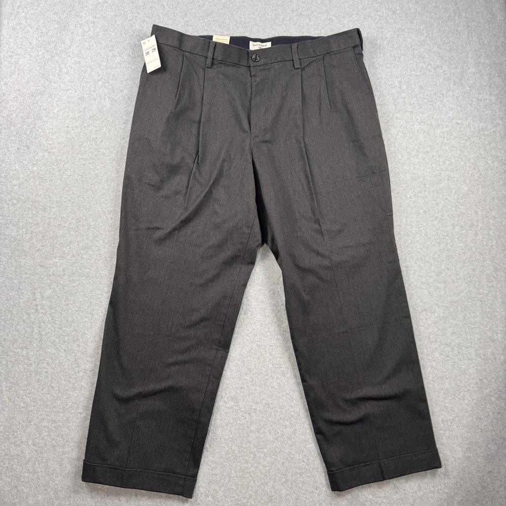 Dockers Comfort Khaki Pants Mens 38x29 Gray Pleated Relaxed Fit Stretch‎ NEW